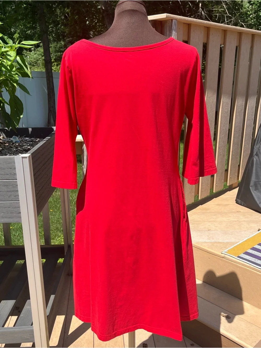 Svaha Organic Cotton 3/4 Bell Sleeve Twirl Dress Pockets Red Size M Teacher